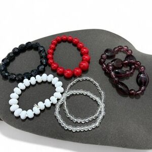 Multi-coloured mixed elastic beaded bracelets -Lot of 7